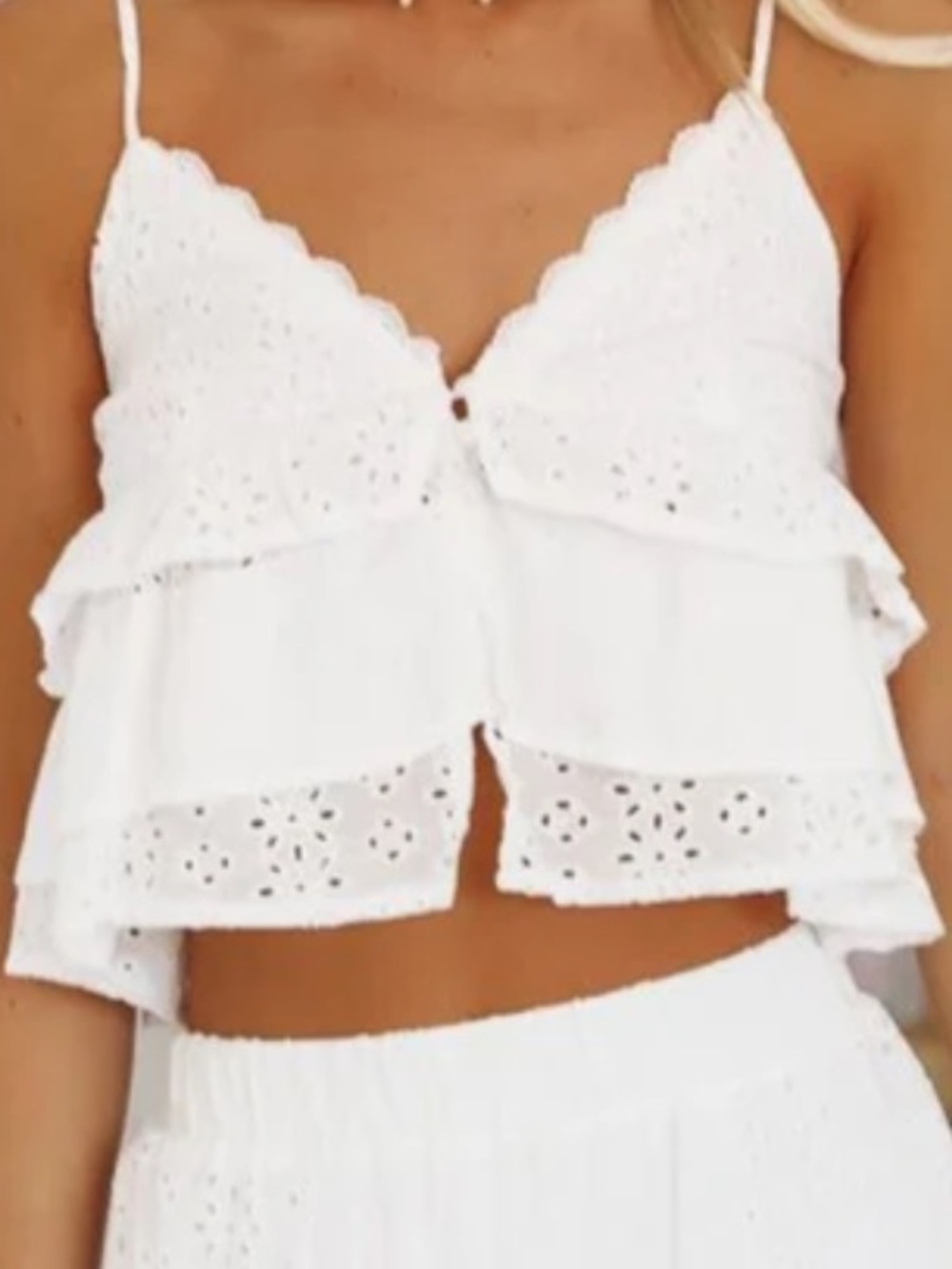 White Eyelet Ruffle Cami Top NWOT